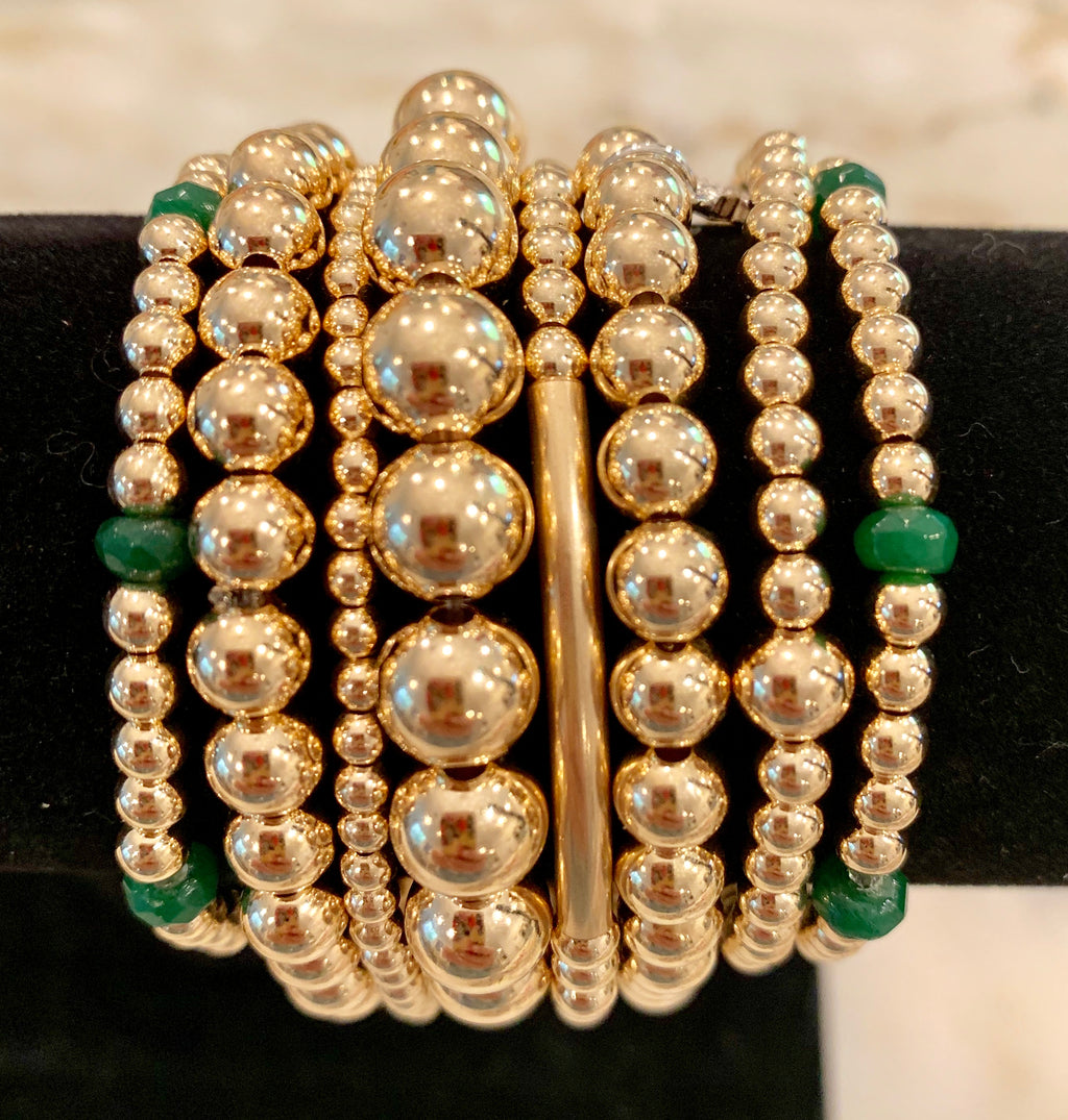 KIKI 8 Bracelet Gold Stack with Emerald Beads