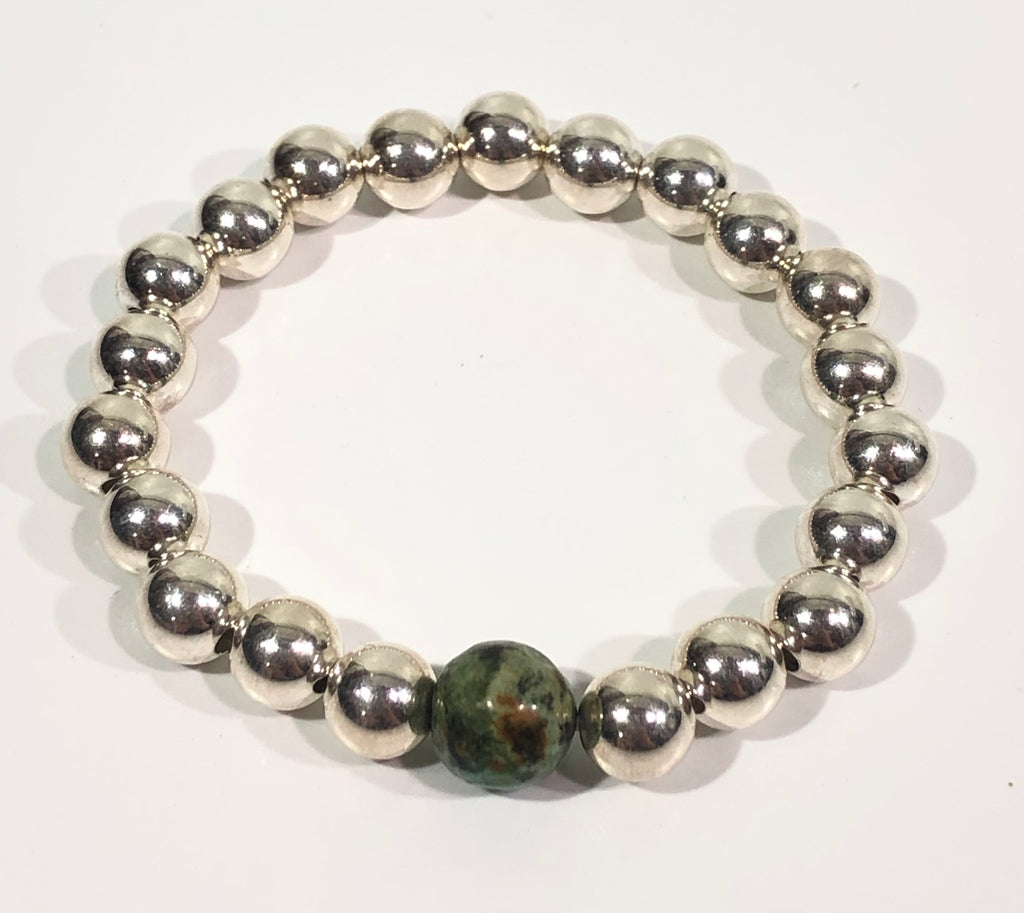 8mm Sterling Silver Bracelet with 10mm African Turquoise Bead