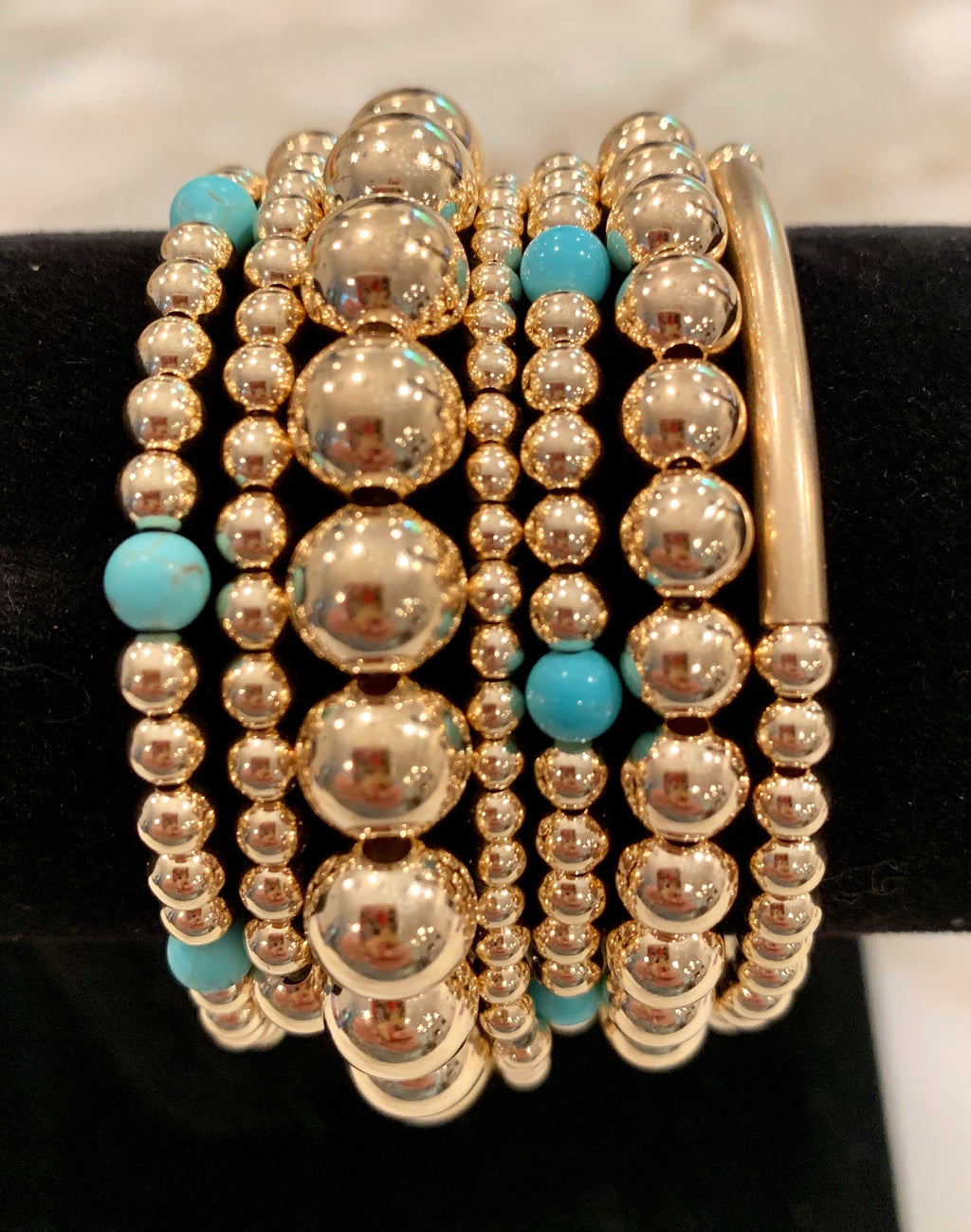 HEATHER 7 Bracelet Stack with Turquoise Beads