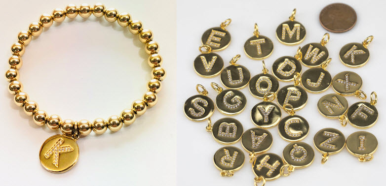 6mm 14kt Gold Filled Bead Bracelet with Individual Alphabet