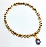 4mm 14k Gold Filled Bracelet with Colored Hanging Amethyst Jewel Charm