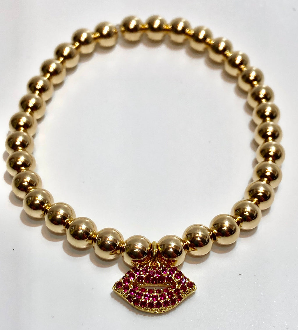 6mm 14k Gold Filled Bead Bracelet with Various Hanging Charm