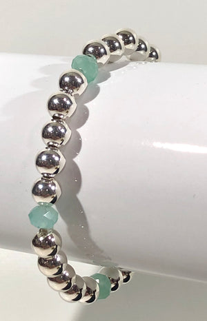 6mm Sterling Silver Bracelet with Green Opal Stones