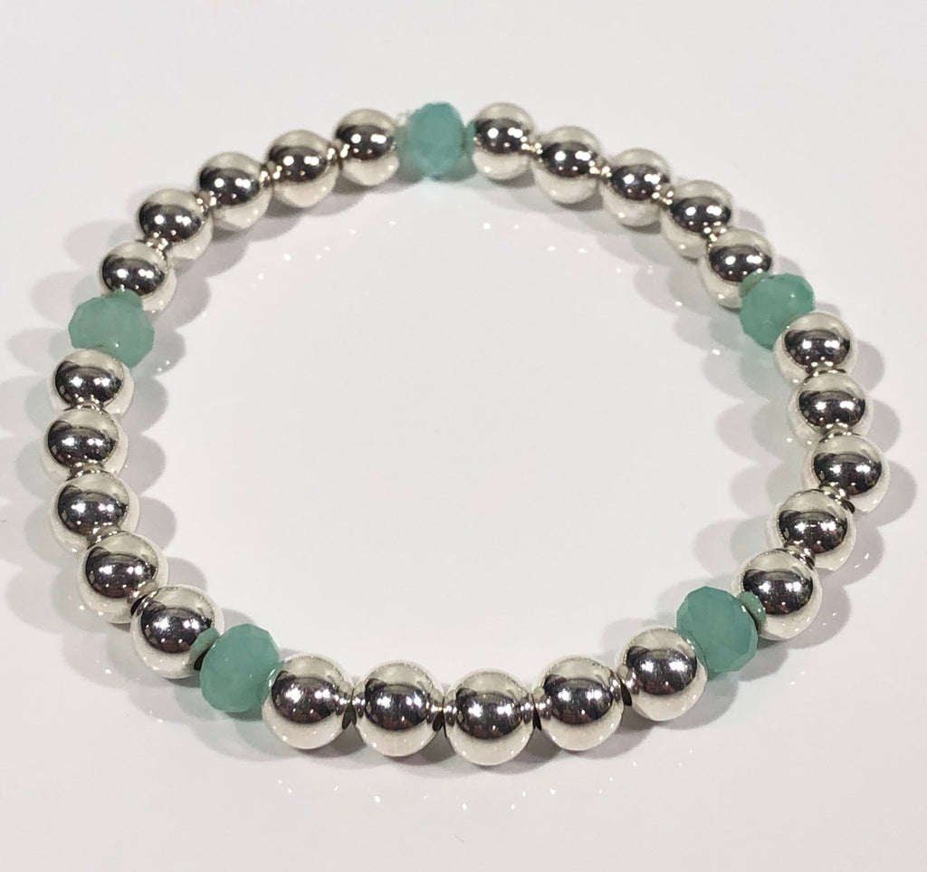 6mm Sterling Silver Bracelet with Green Opal Stones