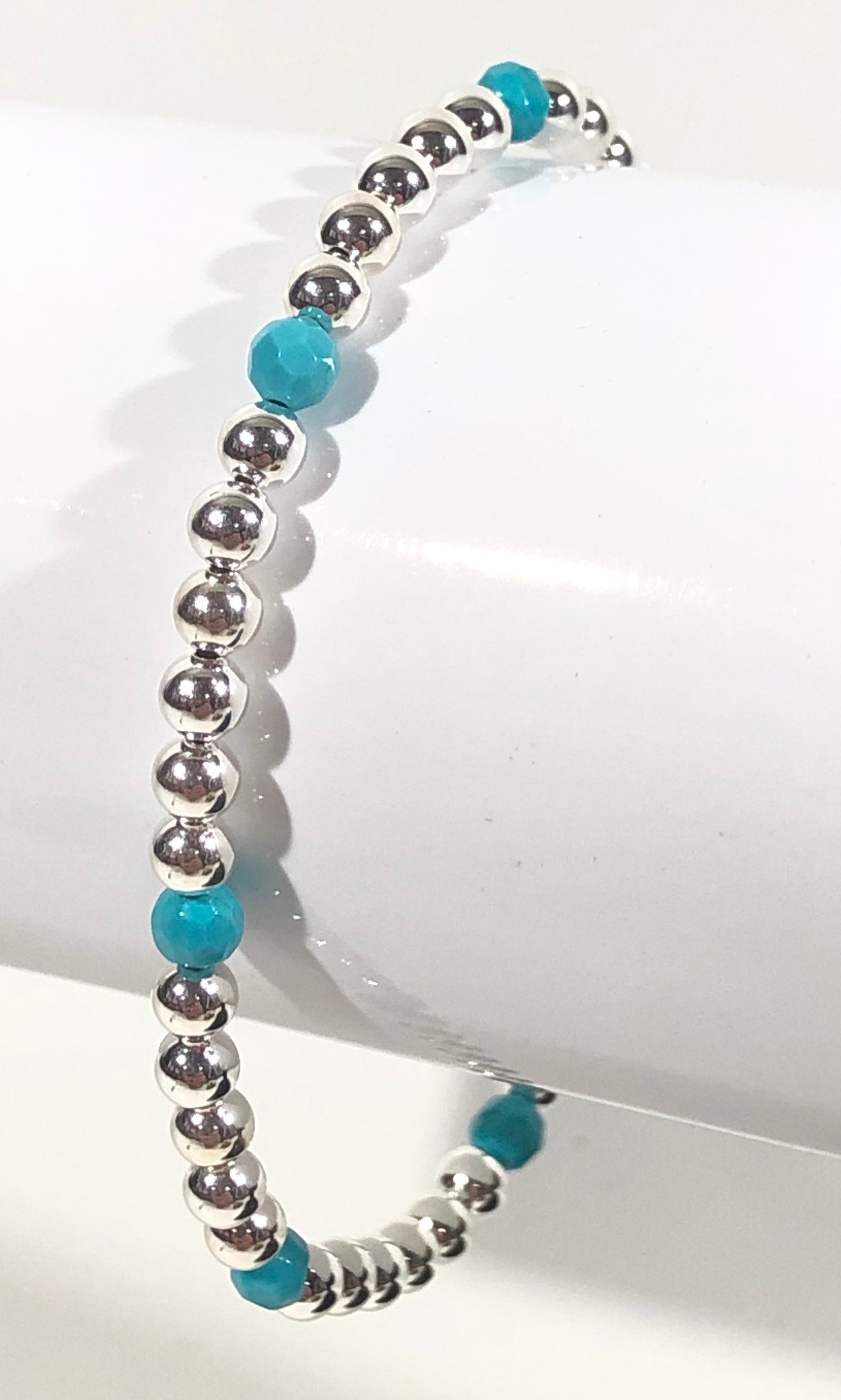 4mm Sterling Silver Bracelet with Turquoise Blue Beads