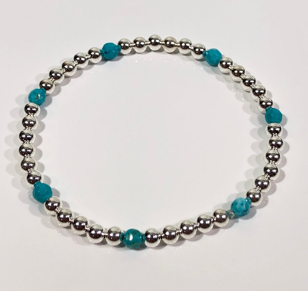 4mm Sterling Silver Bracelet with Turquoise Blue Beads