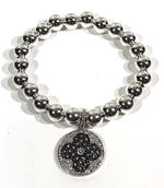 8mm Sterling Silver Bracelet with Black Jeweled Clover Charm