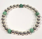 6mm Sterling Silver Bracelet with 6mm Jade Green Beads