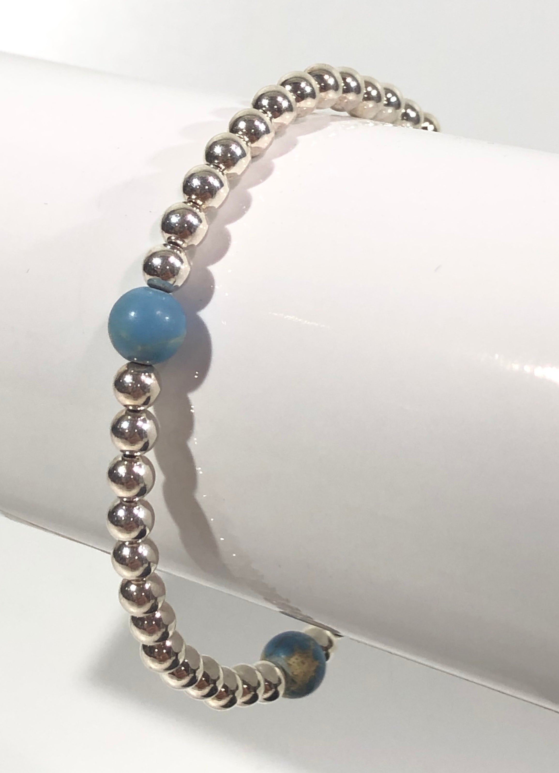 4mm Sterling Silver Bracelet with Jasper Blue Beads