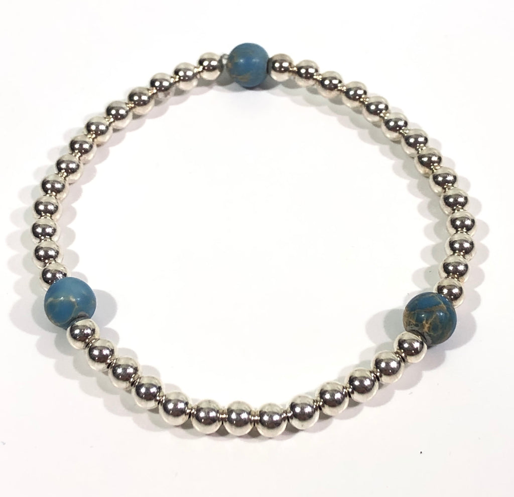 4mm Sterling Silver Bracelet with Jasper Blue Beads