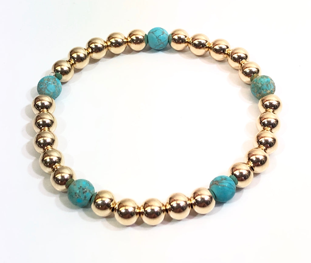 6mm14kt Gold Filled Bead Bracelet with 5 6mm Blue Jasper Beads