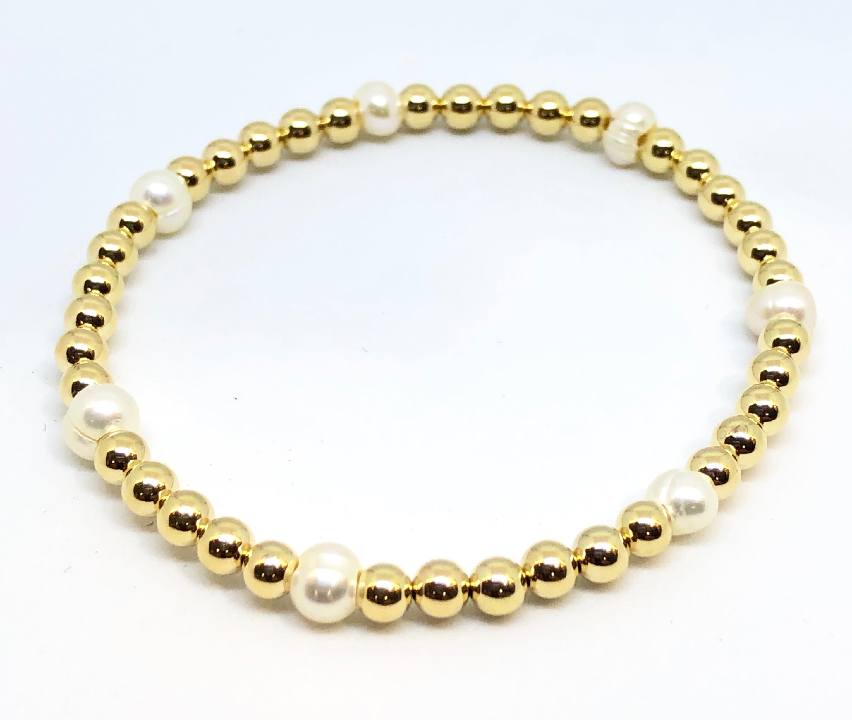 4mm 14kt Gold Filled Bead Bracelet with 7 4mm Fresh Water Pearls
