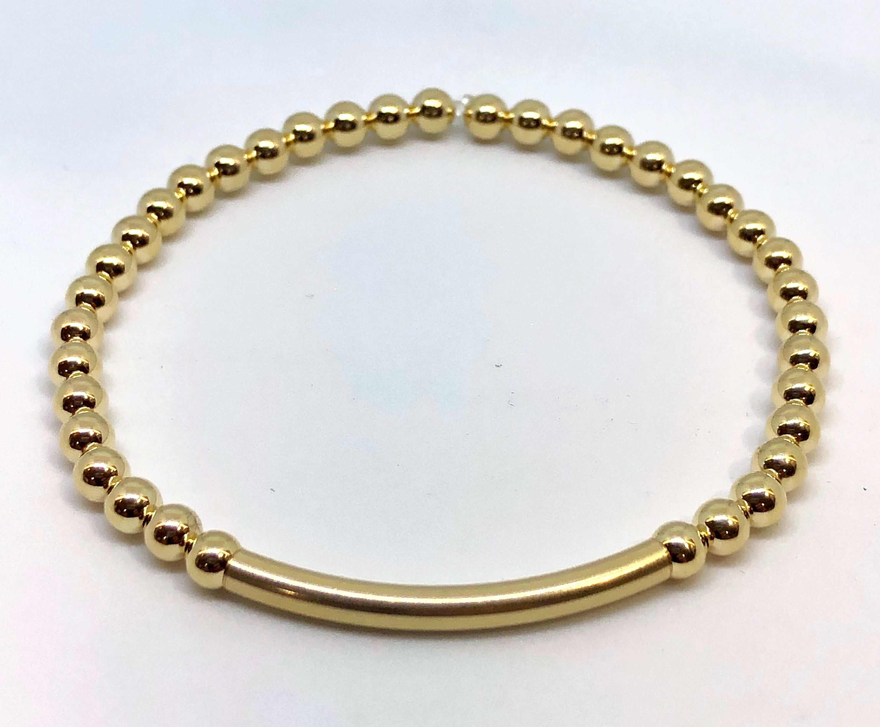 4mm 14kt Gold Filled Bead Bracelet with 4mm Gold Bar