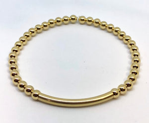 4mm 14kt Gold Filled Bead Bracelet with 4mm Gold Bar