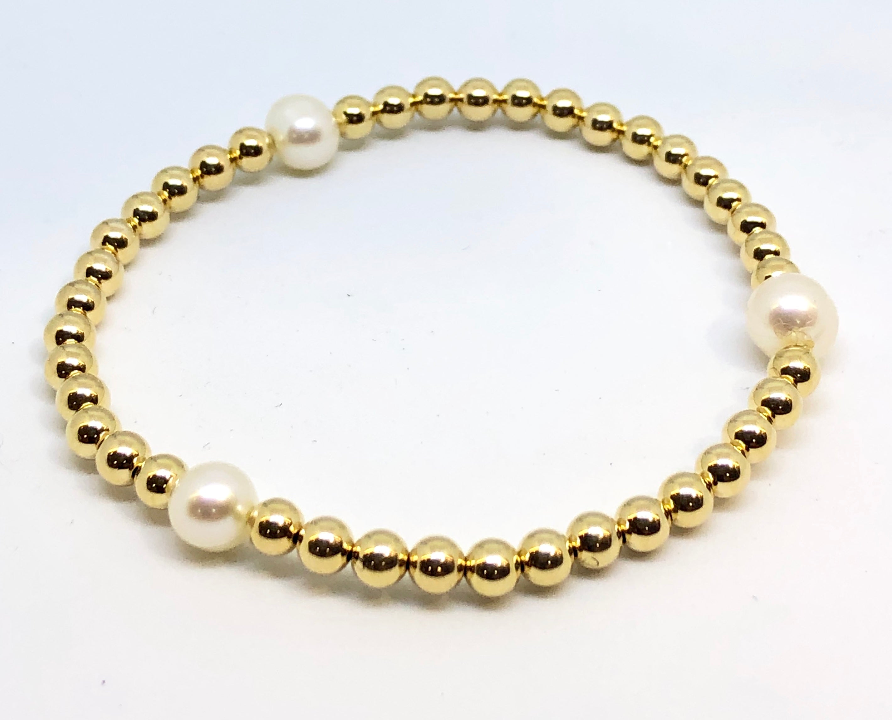 4mm 14kt Gold Filled Bead Bracelet with 3 6mm Fresh Water Pearls