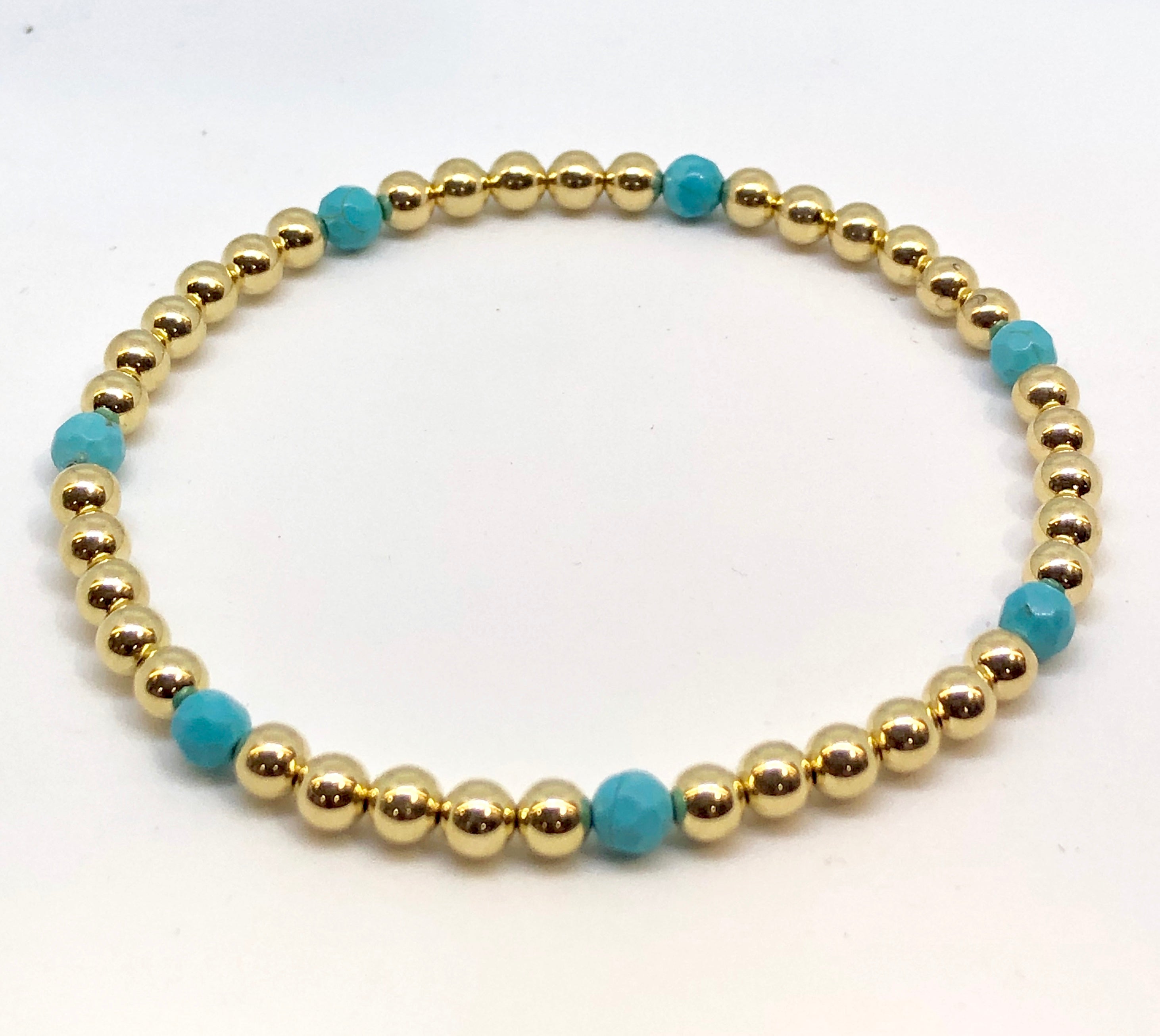 4mm 14kt Gold Filled Bead Bracelet with 7 4mm Turquoise Beads