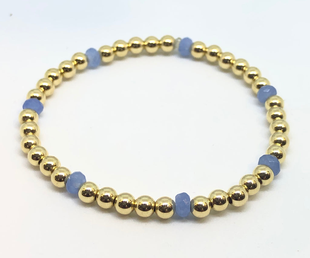 4mm 14kt Gold Filled Bead Bracelet with 4mm Light Blue Periwinkle Beads