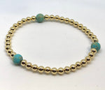 4mm 14kt Gold Filled Bead Bracelet with 3 6mm Turquoise Beads