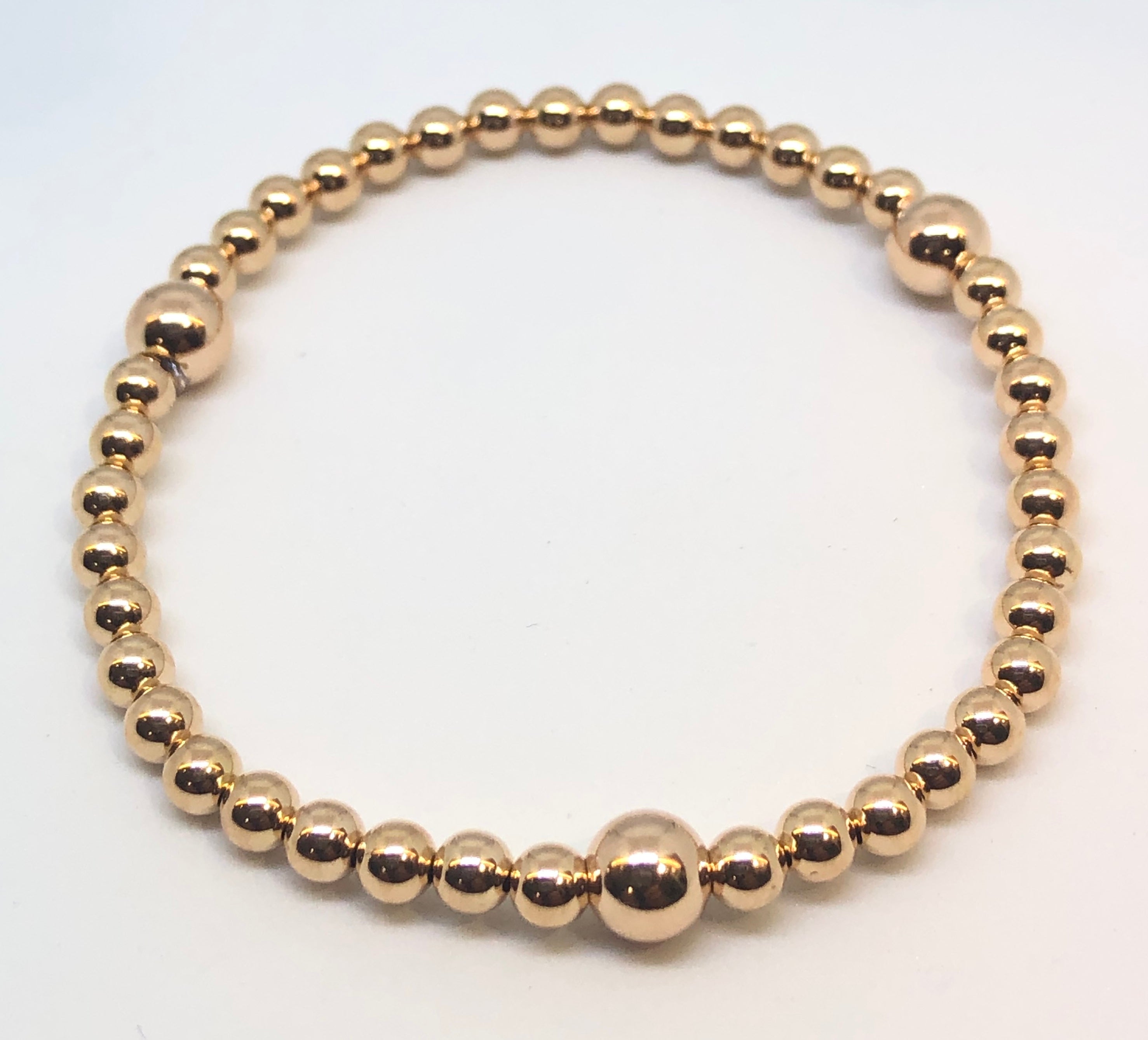 4mm Rose Gold Filled Bracelet with 3 6mm Rose Gold Beads