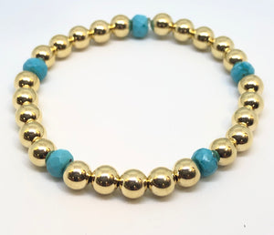 6mm 14kt Gold Filled Bead Bracelet with 5 6mm Oval Turquoise Beads