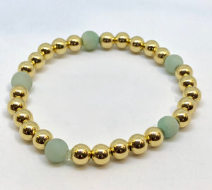 6mm 14kt Gold Filled Bead Bracelet with 5 Light Green Matte Amazonite Beads