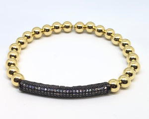 6mm 14kt Gold Filled Bead Bracelet with 6mm CZ Jeweled Black Tube