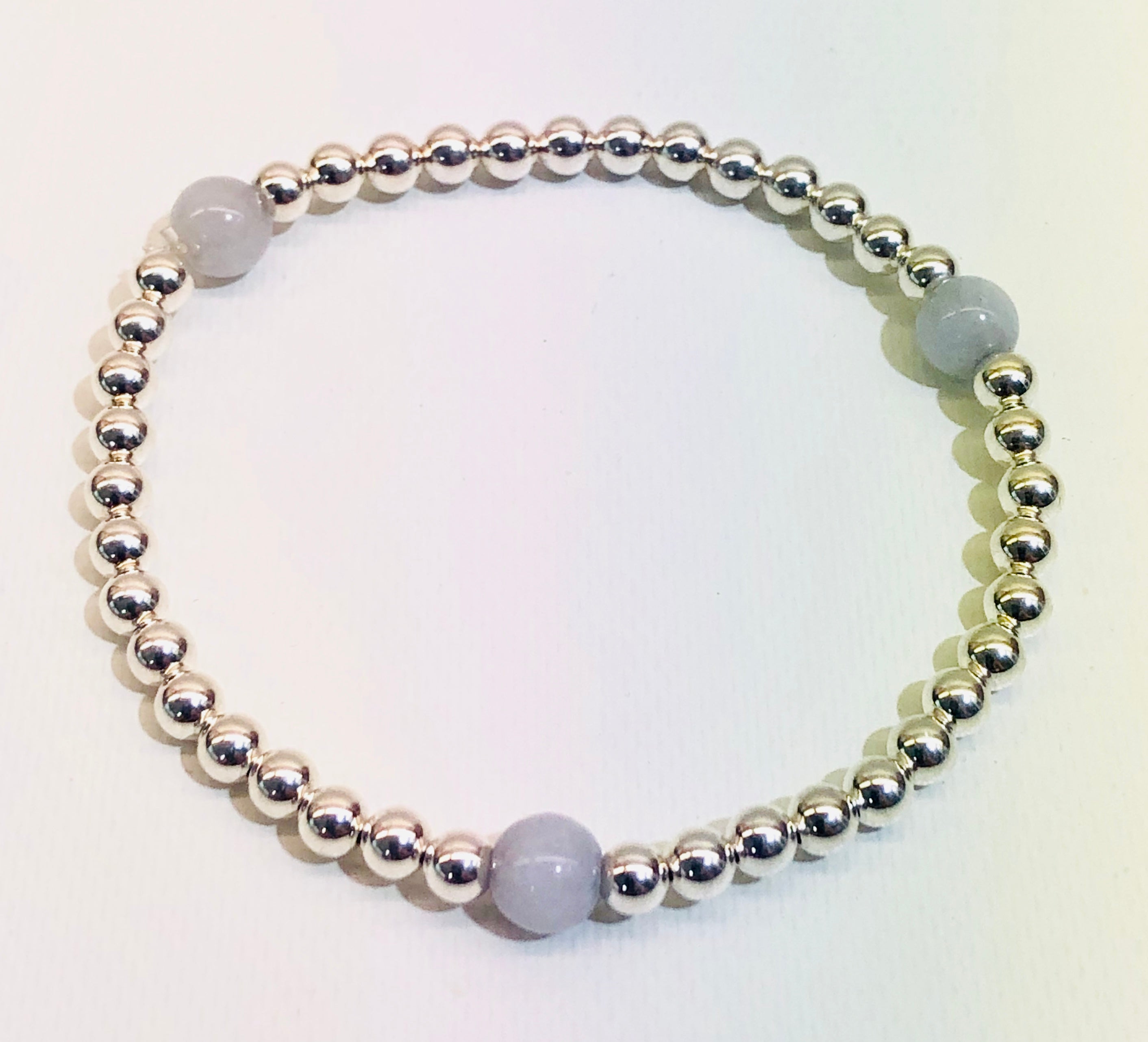 4mm Sterling Silver Bead Bracelet with 3 6mm Quartz Beads