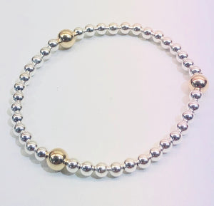 4mm Sterling Silver Bracelet with 3 6mm 14kt Gold Filled Beads