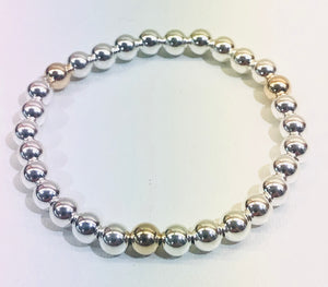 6mm Sterling Silver Bracelet with 3 6mm 14kt Gold Filled Beads