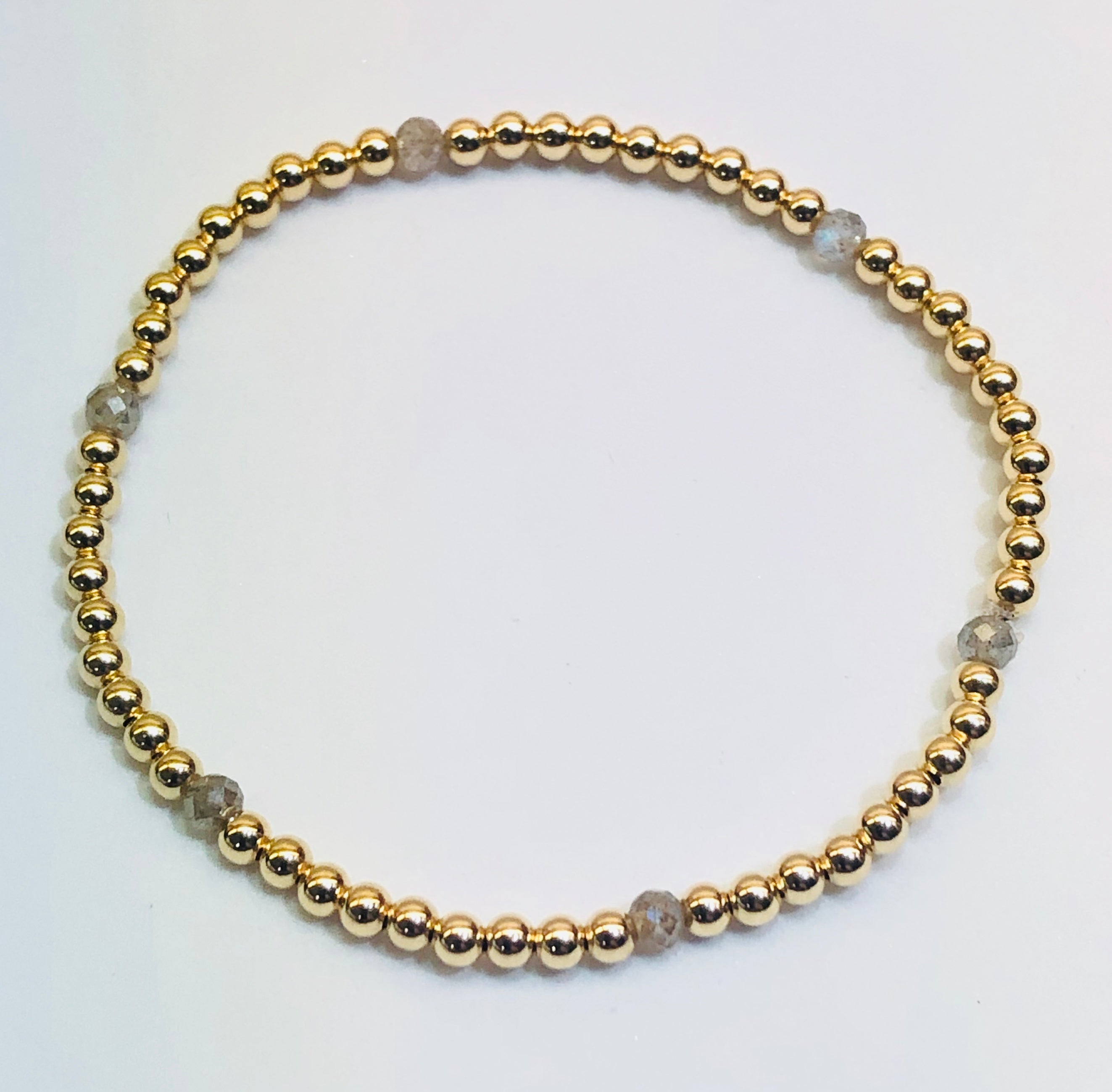 3mm 14kt Gold Filled Bead Bracelet with 6 3mm Labradorite Beads