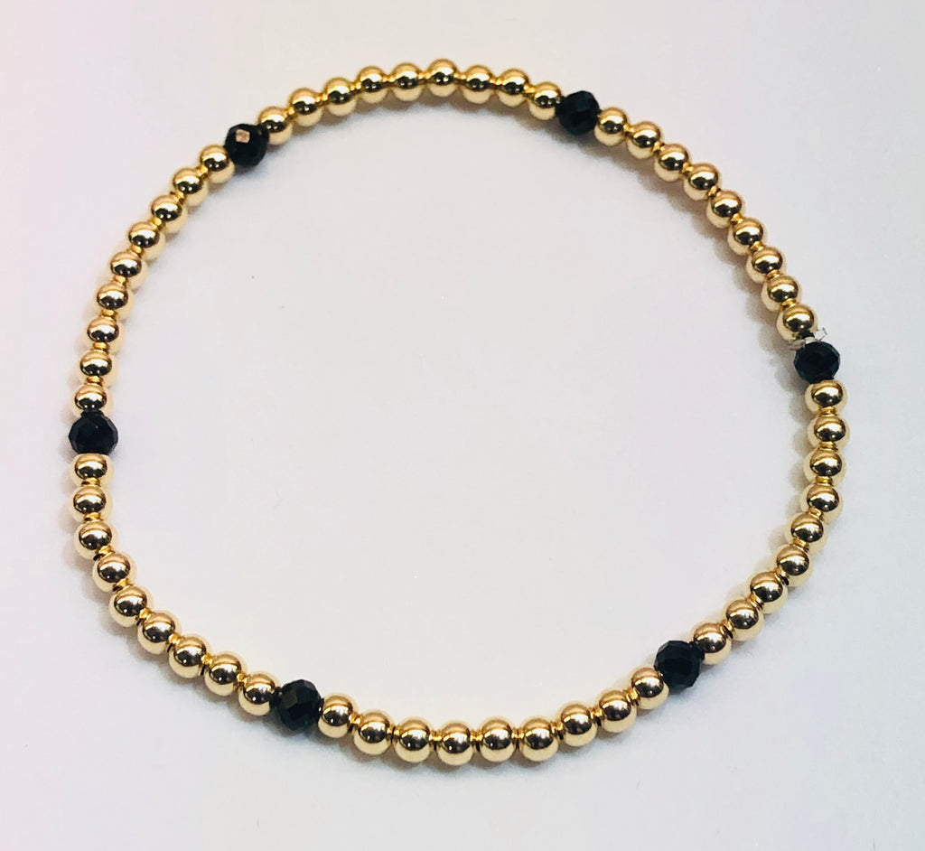 3mm 14kt Gold Filled Bead Bracelet with 6 3mm Onyx Beads