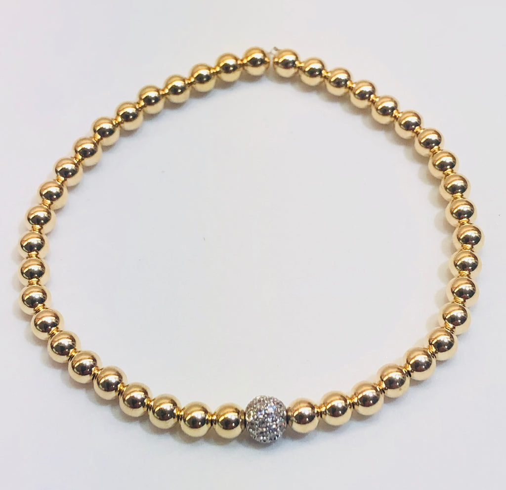 4mm 14kt Gold Filled Bead Bracelet with 4mm Jeweled Disco Ball