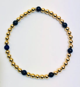 4mm 14kt Gold Filled Bracelet with 7 Lapis 4mm Beads