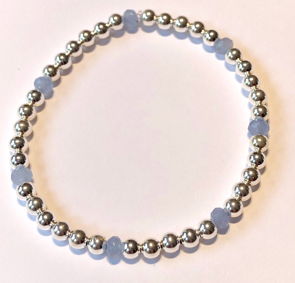 4mm Sterling Silver Bead Bracelet with Pale Blue Chalcedony Beads