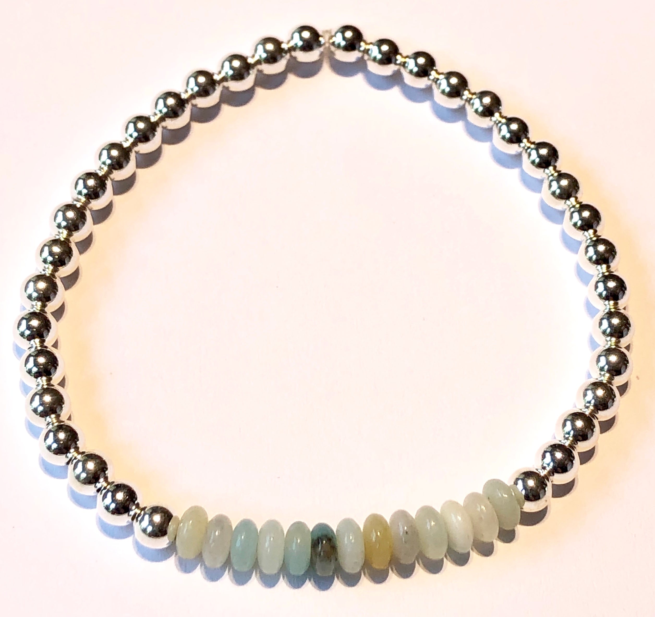 4mm Sterling Silver Bead Bracelet with Amazonite Bead Cluster