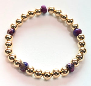 6mm 14kt Gold Filled Bead Bracelet with 6mm Purple Jasper Beads