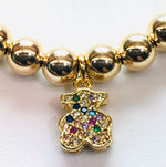 6mm 14kt Gold Filled Bead Bracelet with Jeweled Teddy Bear Hang Charm