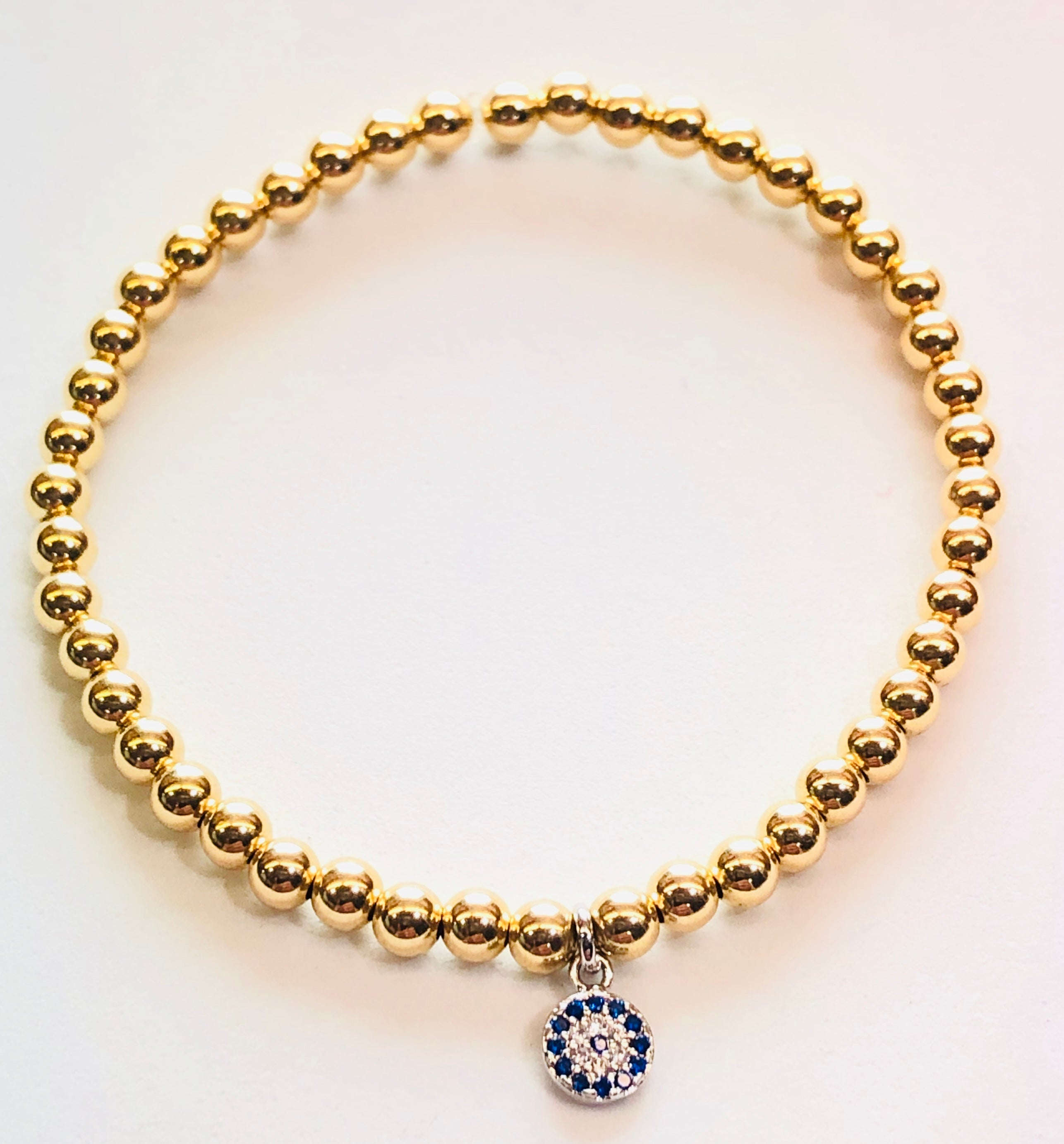 4mm 14kt Gold Filled Bead Bracelet with Small Round Sapphire