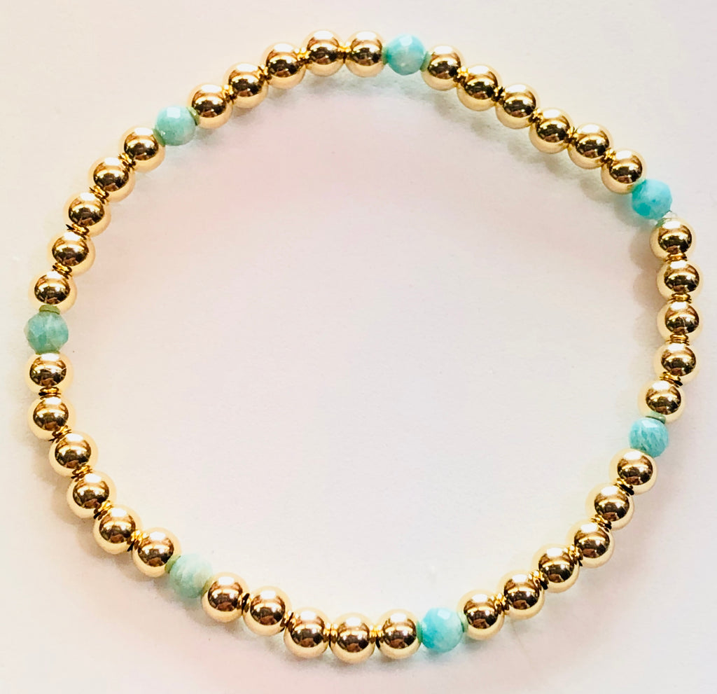 4mm 14kt Gold Filled Bead Bracelet with 7 4mm Amazonite Beads
