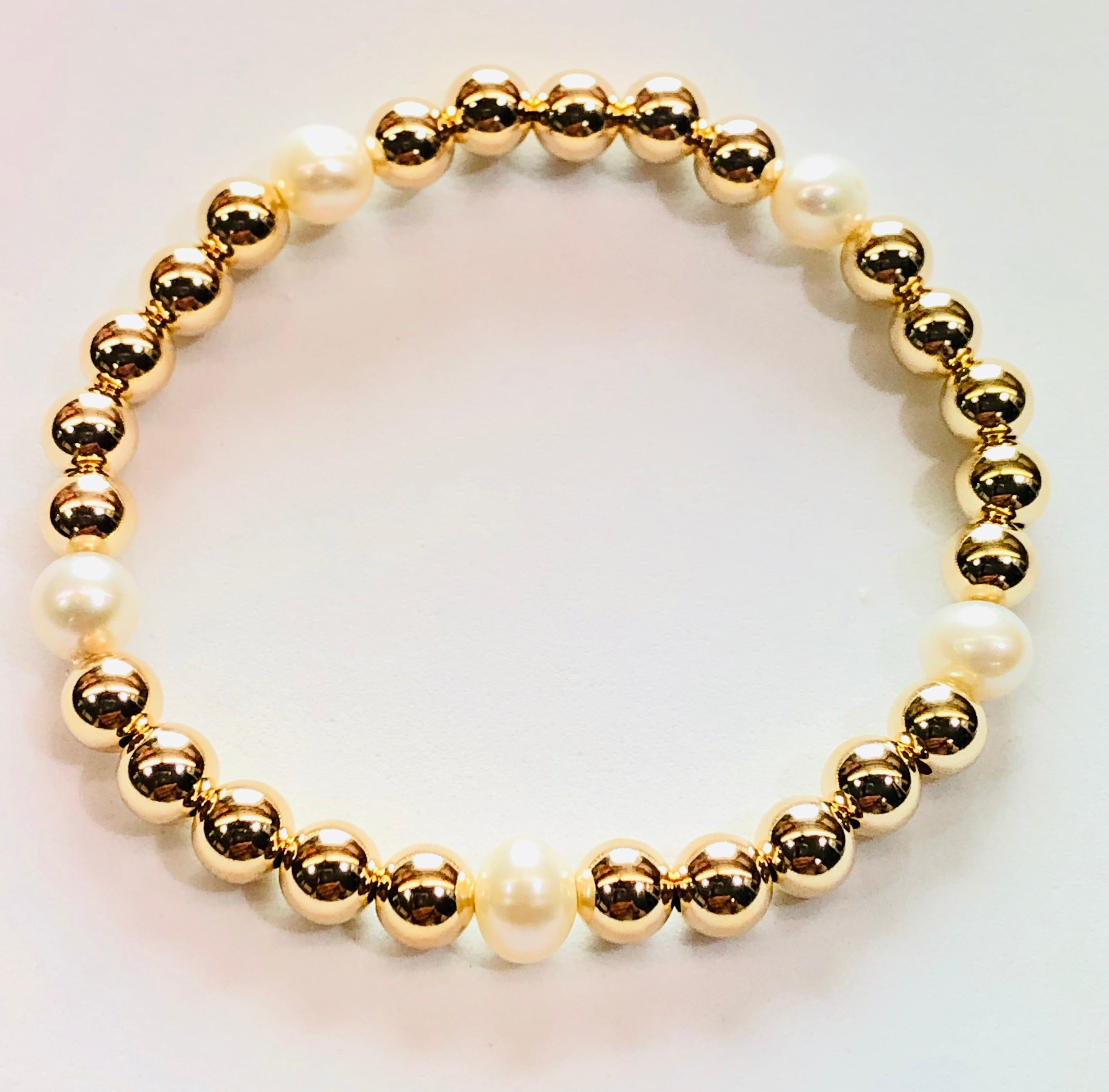 6mm 14kt Gold Filled Bead Bracelet with 5 6mm Fresh Water Pearls