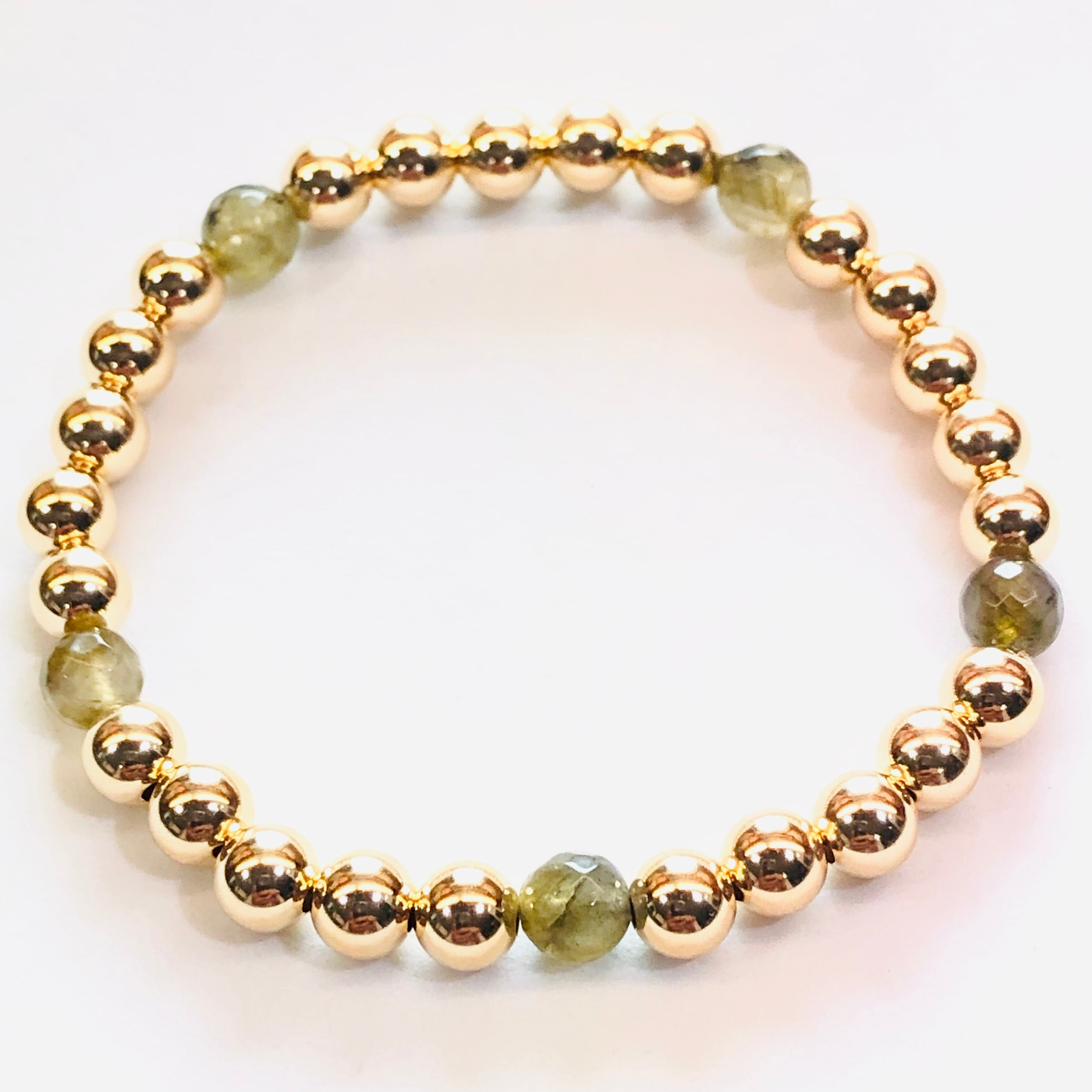 6mm 14kt Gold Filled Bead Bracelet with 5 Labradorite Beads