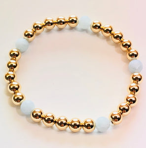 6mm 14kt Gold Filled Bead Bracelet with 5 Matte Finish Aquamarine Beads