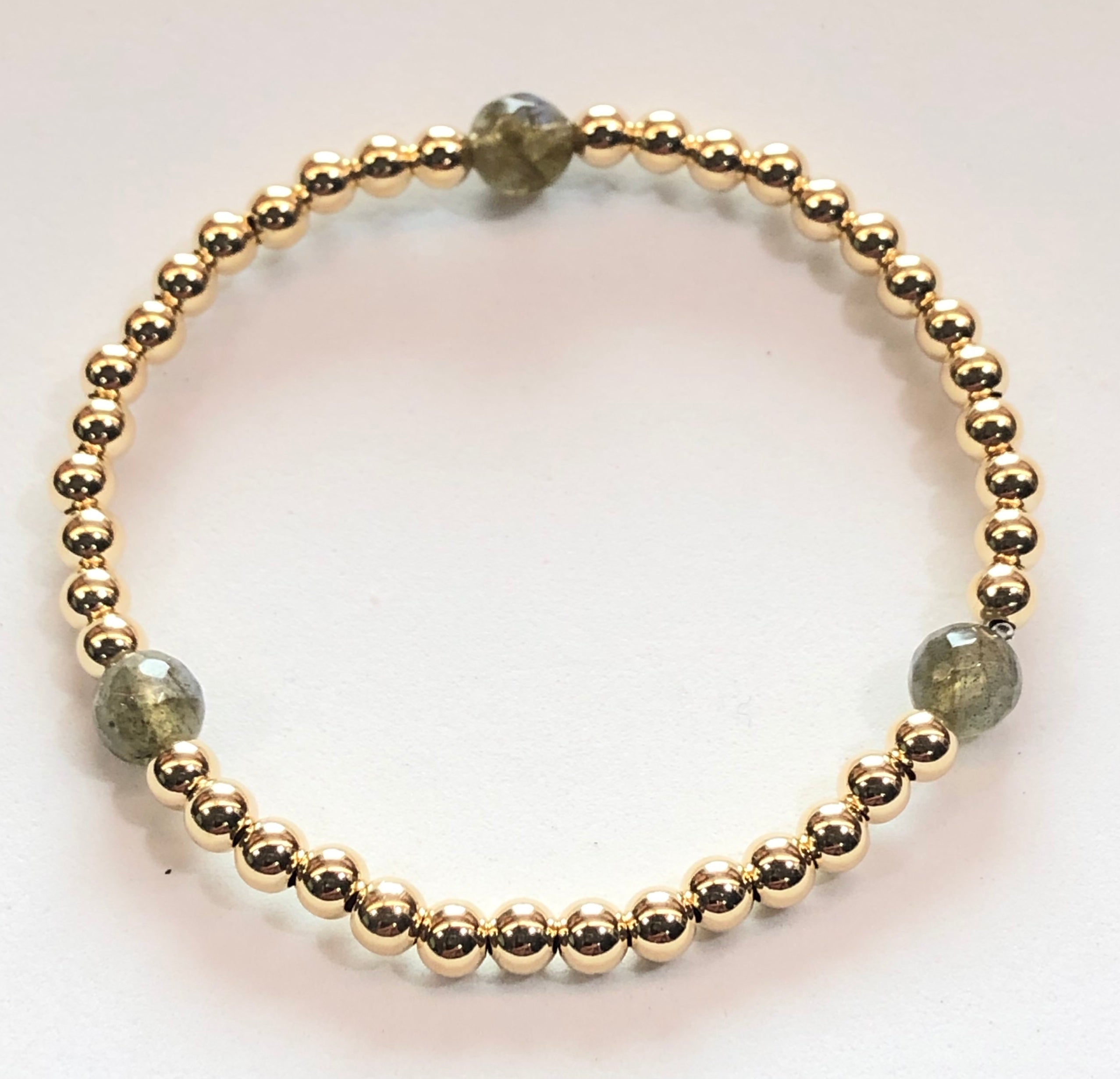 4mm 14kt Gold Filled Bead Bracelet with 3 6mm Labradorite Beads