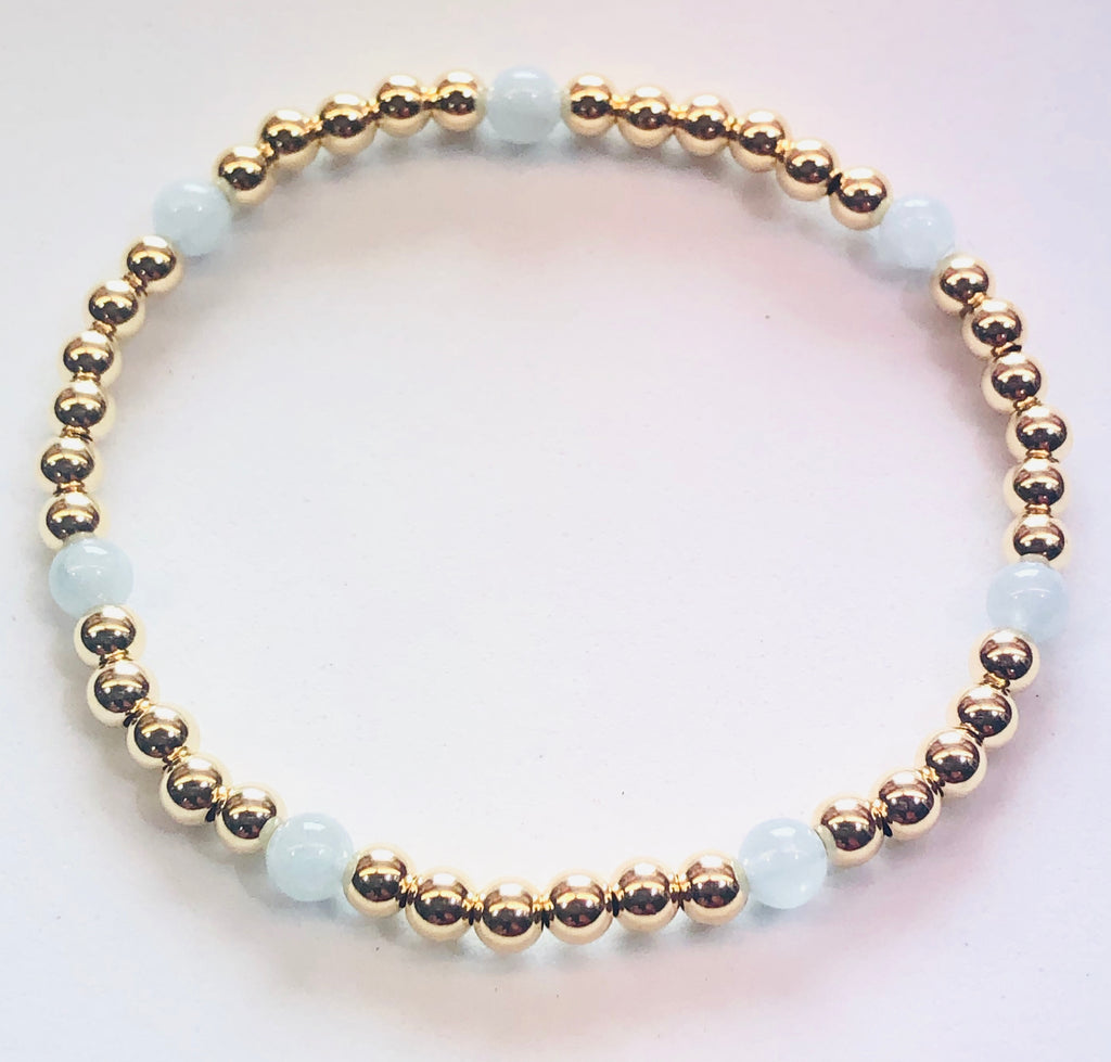 4mm 14kt Gold Filled Bead Bracelet with 4mm Aquamarine Beads