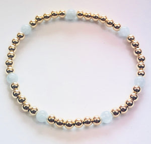 4mm 14kt Gold Filled Bead Bracelet with 4mm Aquamarine Beads