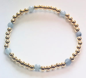 4mm 14kt Gold Filled Bead Bracelet with 4mm Blue Gray Jade Beads