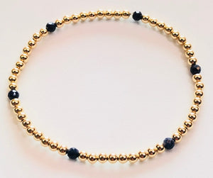 3mm 14kt Gold Filled Bead Bracelet with 6 3mm Sapphire Beads