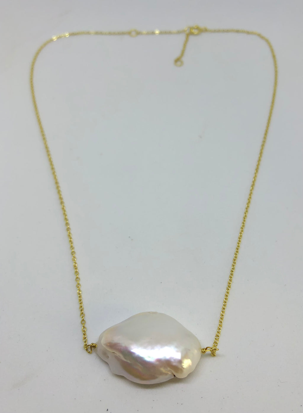 Free Form Large Pearl Necklace on Gold Chain 16"