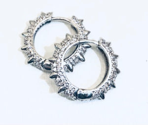 CZ Jeweled Studded Silver Huggie Earrings 3/4"