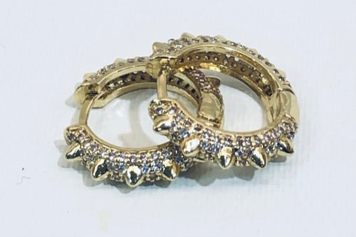 CZ Jeweled Gold Studded Huggie Earrings 3/4"